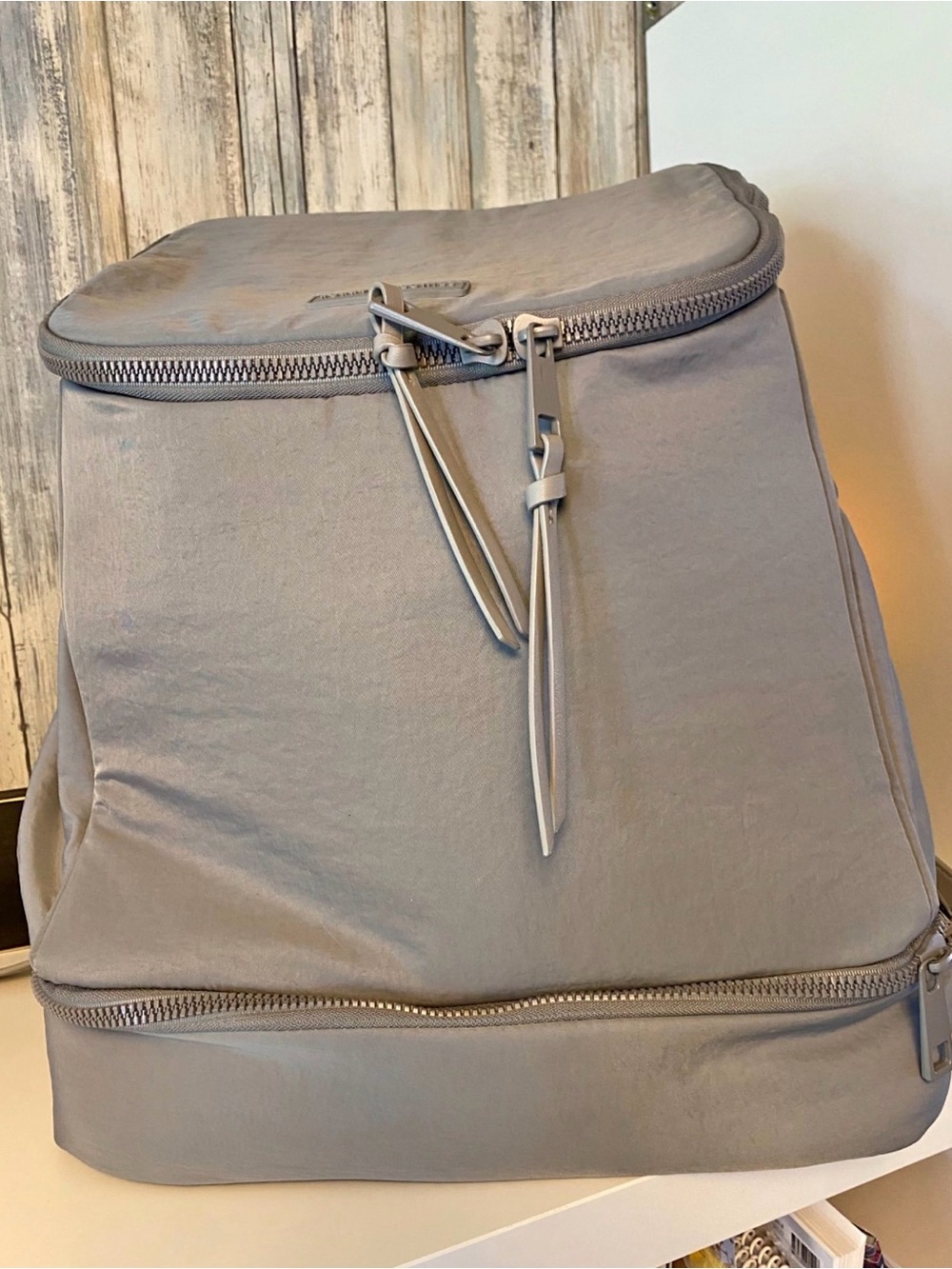 Poppy & Peonies Light Gray Top-Zip Structured Backpack